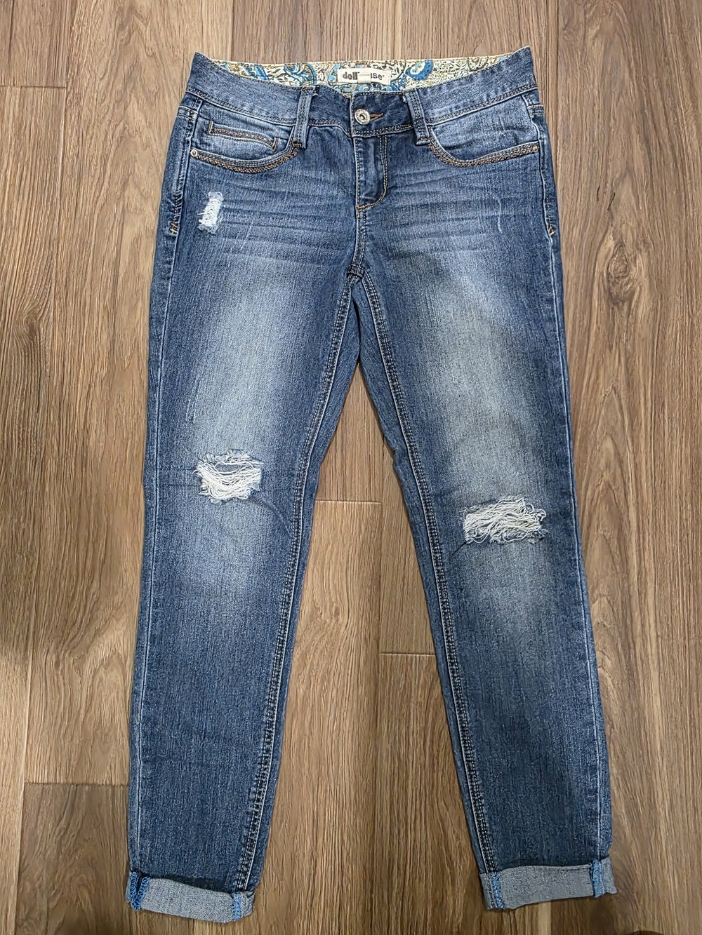 Dollhouse Washed Blue Boyfriend Jeans with Knees